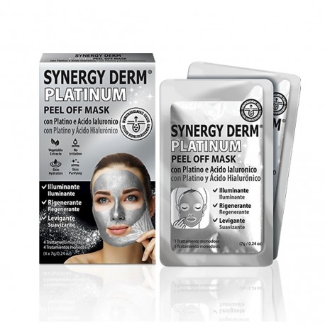 SYNERGY DERM PLATINUM PEEL OFF MASK ILLUMINANTE E RIGENERANTE  CON PLATINO E ACIDO IALURONICO