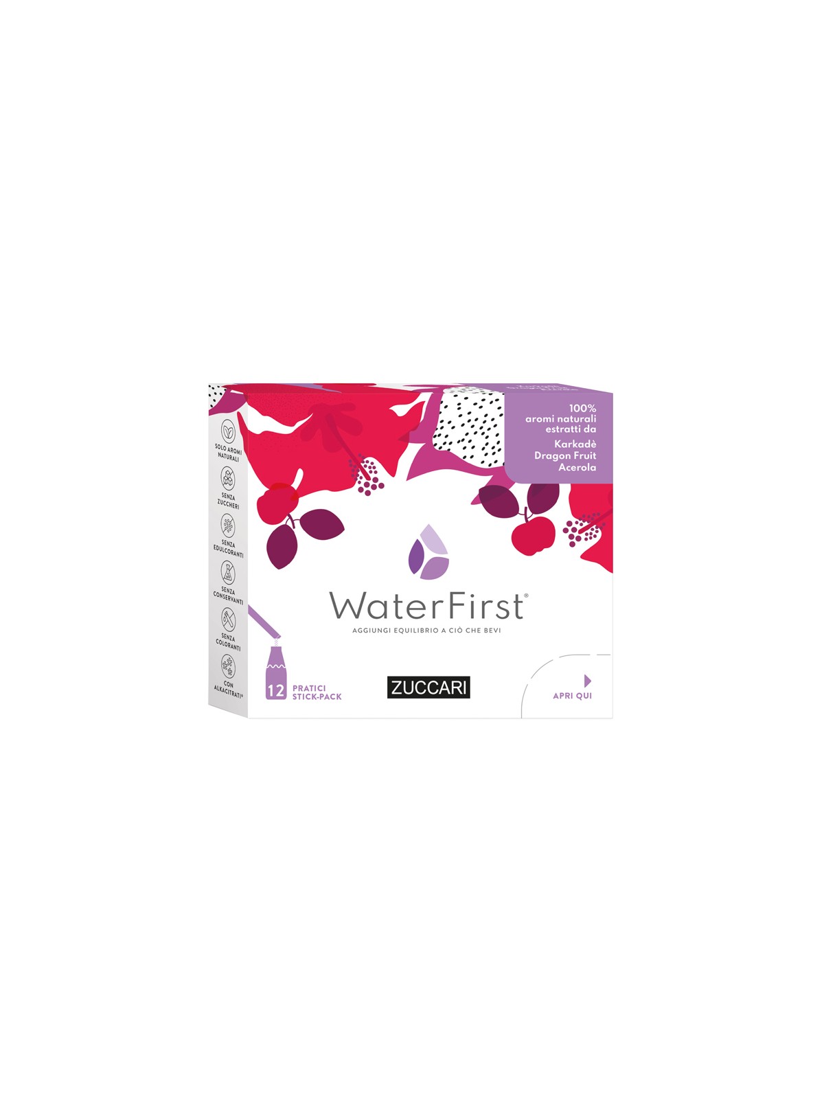 Zuccari WaterFirst Karkadè Dragon Fruit Acerola 12 Stick-pack